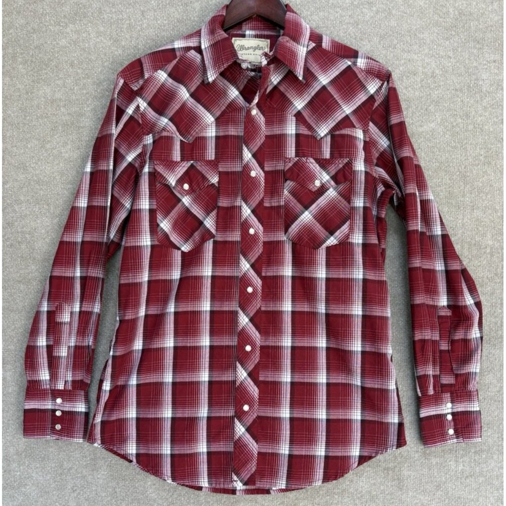 Wrangler Retro Shirt Men's Large Red Plaid Western Pearl Snap Long Sleeve Cowboy